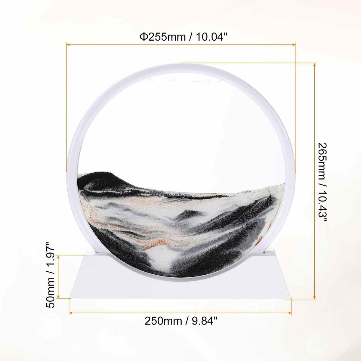 HEARTOOL Moving Sand Art Picture 12" Round Tempered Glass 3D Liquid Motion Deep Sea Flowing Sand Scene with Display Frame Perfect for Desktop & Office & Work Decoration (Black)
