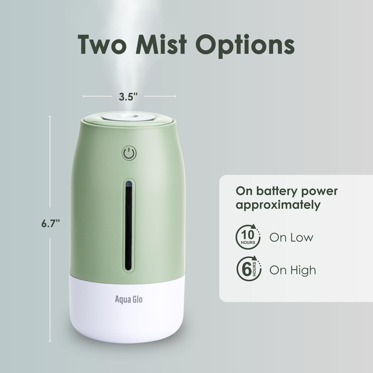Airvana Aqua Glo Personal, Portable Humidifiers for Bedroom – Ultrasonic Cool Mist Humidifier with Built In Rechargeable Battery. Air Humidifier for Baby, Plants, Home, Office, Travel. Mint Green