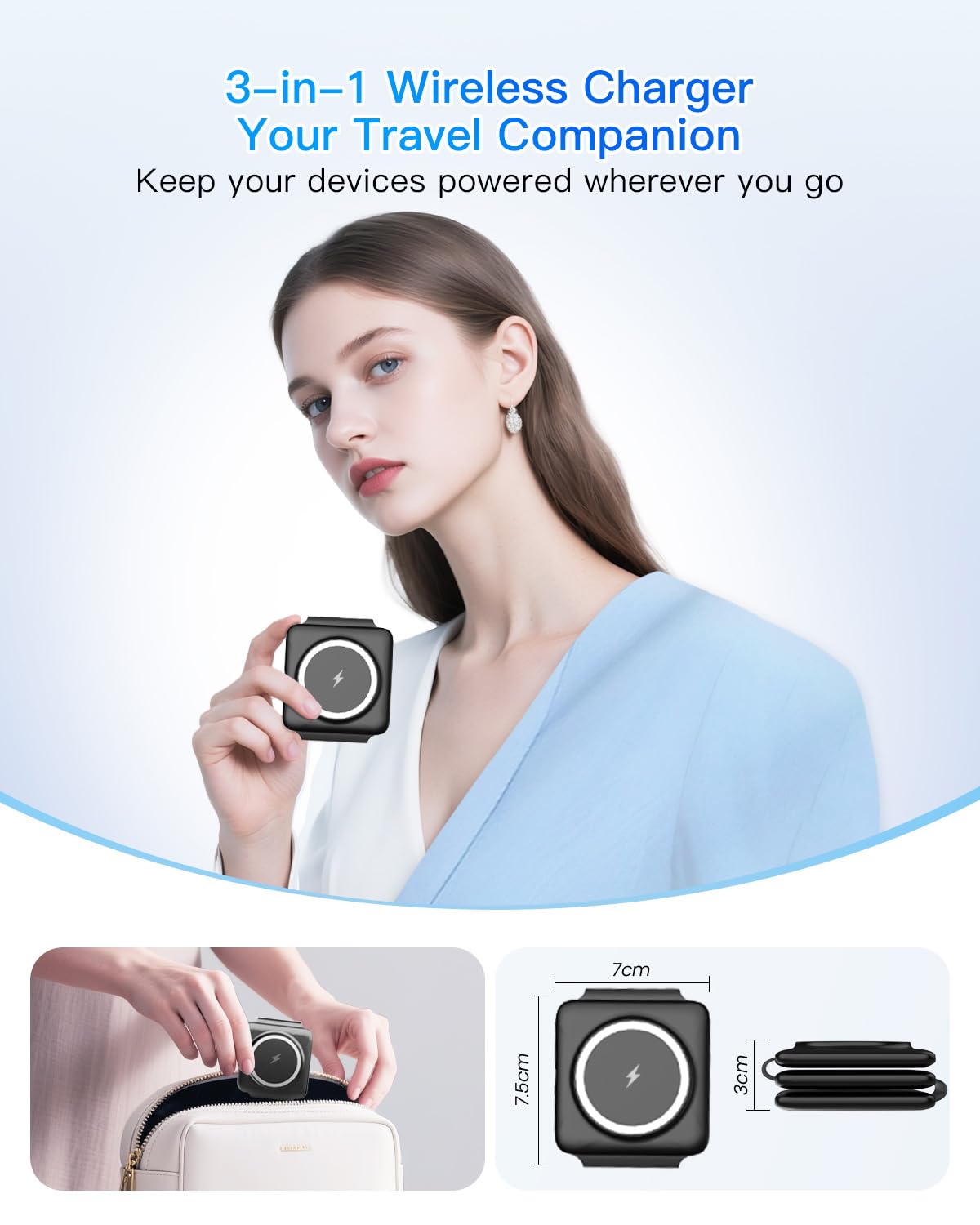 Magnetic Wireless Charger for iPhone: Fodable 3 in 1 Charging Station for Multiple Apple Devices - Travel Charging Pad Dock for Apple Watch iPhone 17 16 15 14 13 12 Pro Max Plus & Airpod