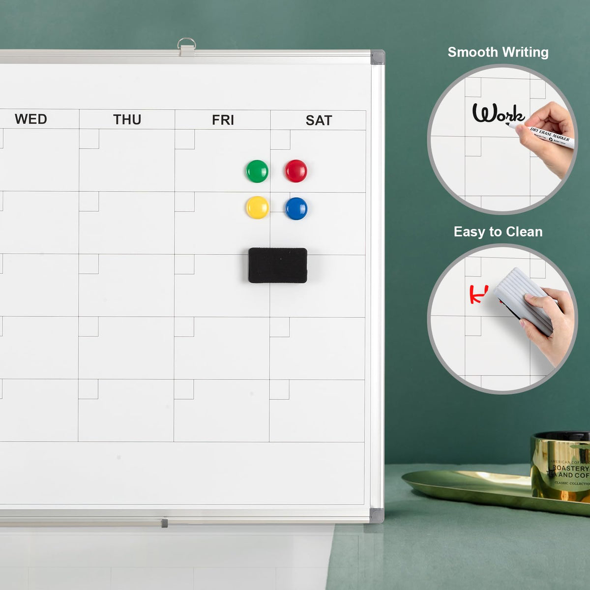 Comix Magnetic Dry Erase Calendar Whiteboard, 36 x 24 Inches Monthly Calendar Dry Erase Board for Wall, Aluminum Frame Planner White Board with Dry Erase Markers, Eraser, Magnets