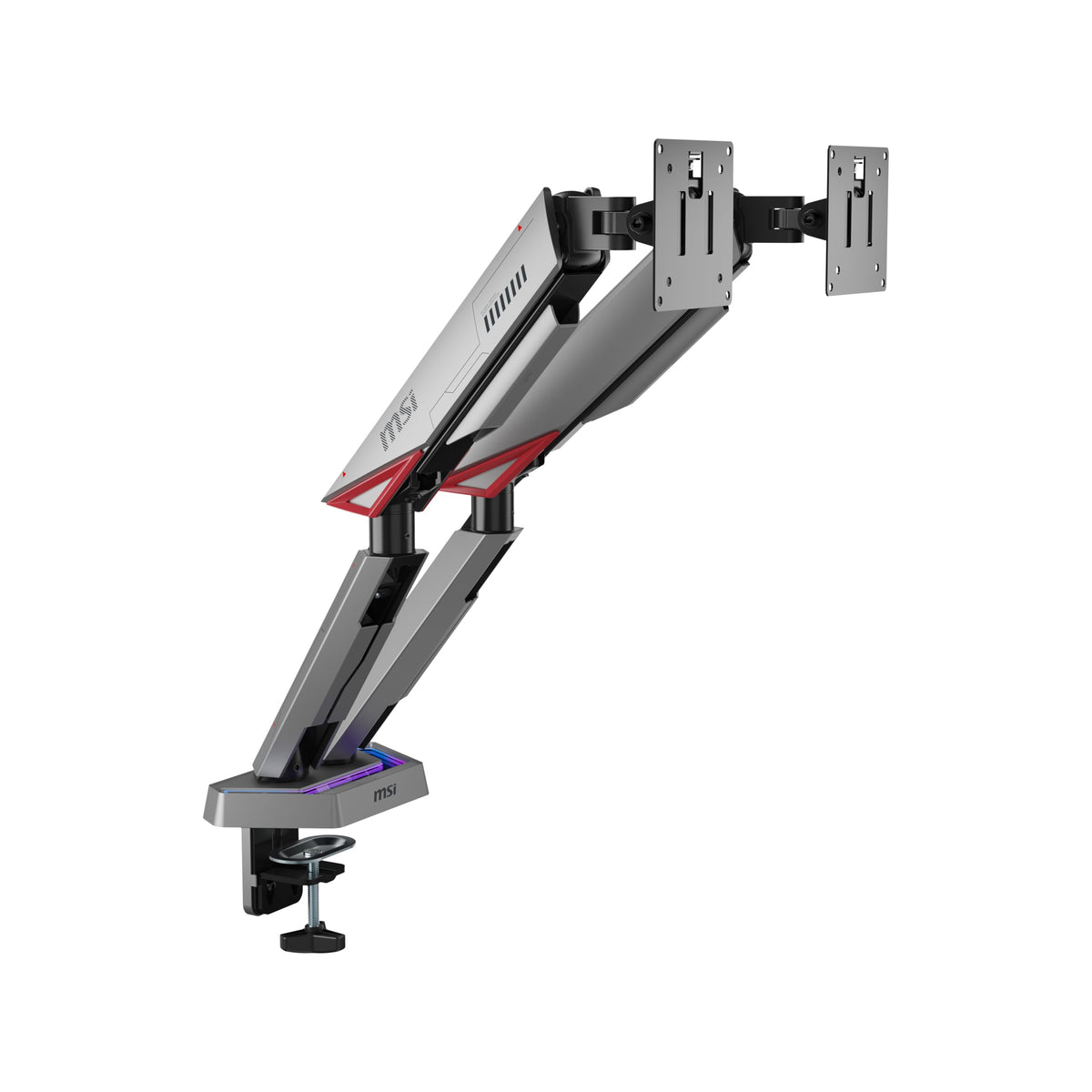 MSI MPG MT161DR - Premium RGB Dual Monitor Stand Arms, 17-38" Support, VESA Compatible, Adjustable Spring Assisted Mount, 35.2 lbs per Screen Capacity, Clamp & Grommet, Quick Release Plate - Black