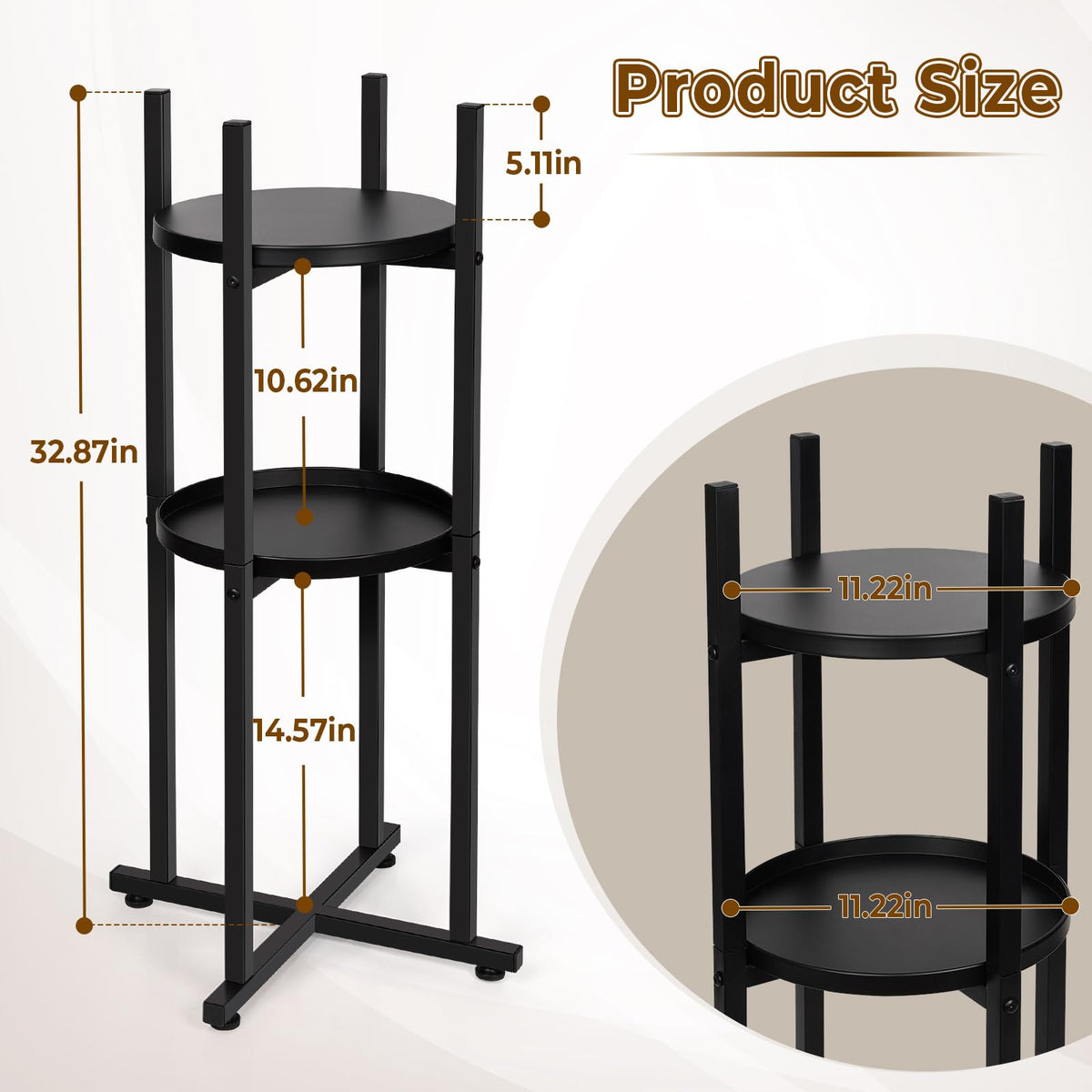 Retyion Water Dispenser Stand 5 Gallon Water Jug Stand Sturdy Water Stand(32.8" Hight-11.2" Wide) Water Jug Stand with 2 Round Shelfs for 1-5 Gallon Water Bottles/Crocks, Water Jug and Plant Stand