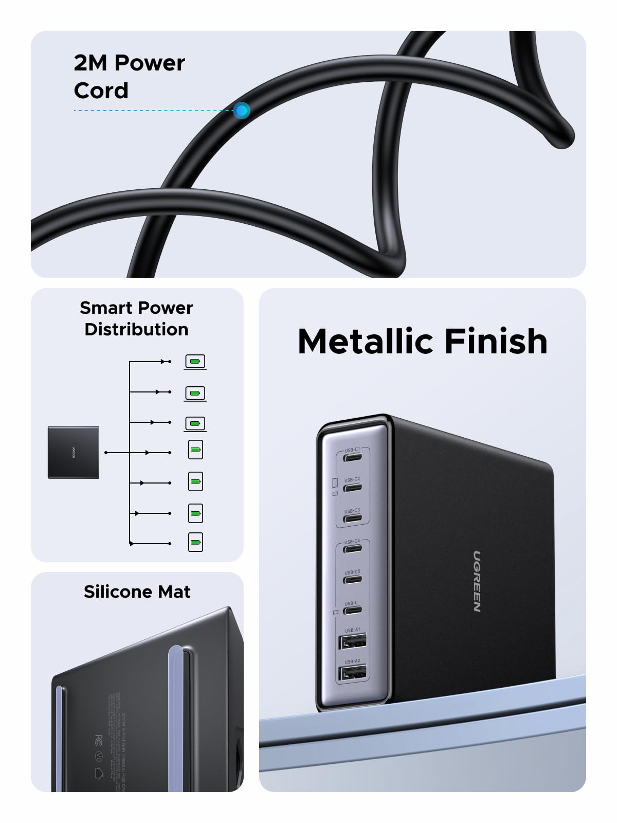 UGREEN Nexode 200W GaN USB C Charging Station, 8-Port Desktop Charger with PD 100W for MacBook Pro 16"/Air, Dell XPS, iPad Pro, iPhone 17/16/15, Galaxy S25/S24, Pixel 10/9