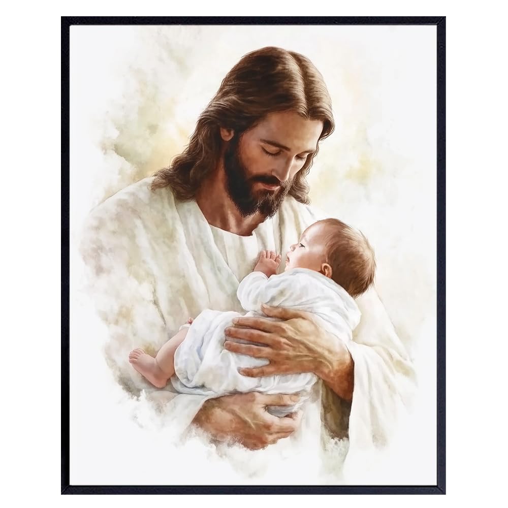 Christian Decor Baby Nursery Decor - Jesus Wall Art - Baby Room Print - Christian Wall Art & Decor - Nursery Wall Art for Kids Room - Baby Girl Bedroom, Baby Boy Bedroom Religious Art Spiritual