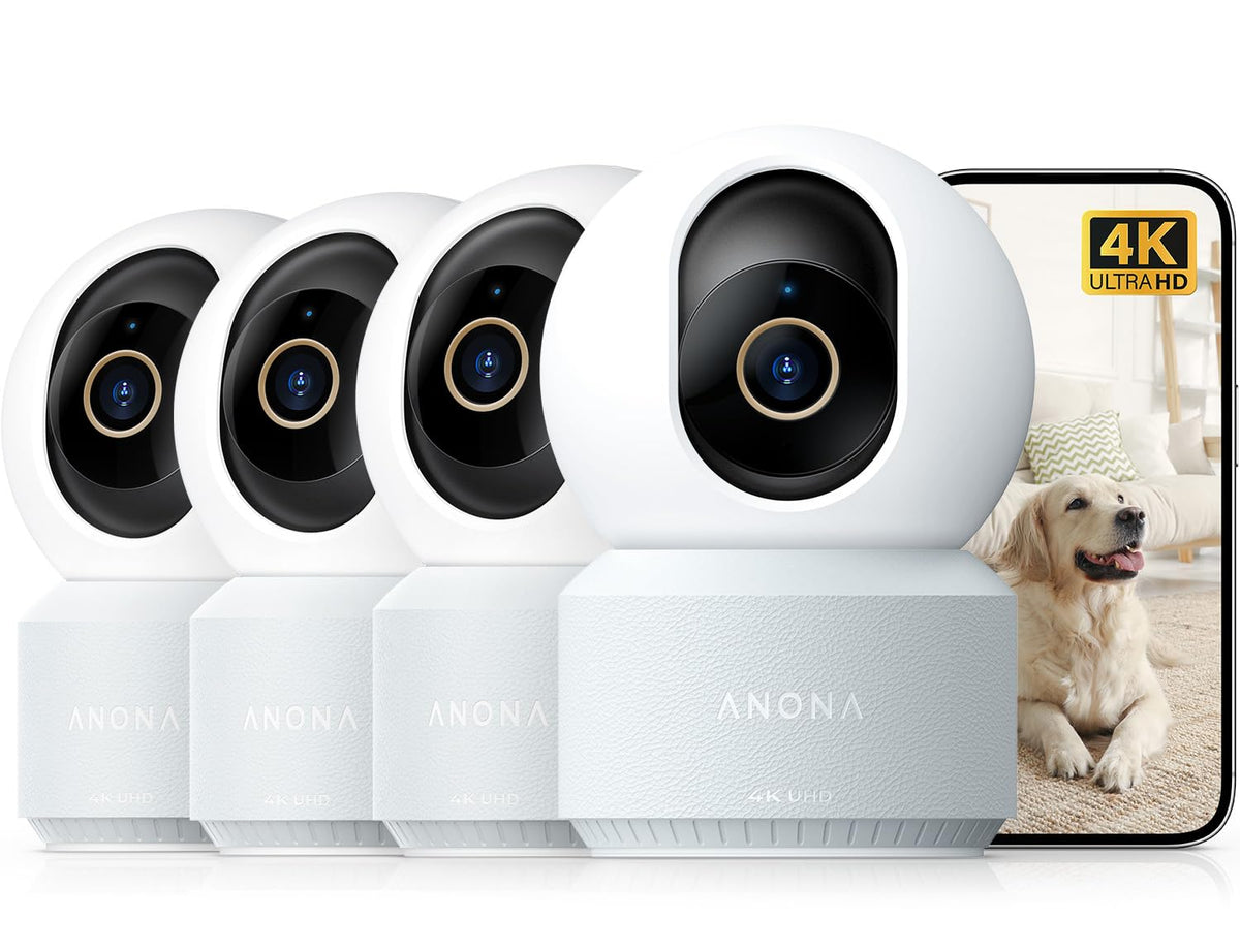 Anona 4K UHD Indoor Camera, Pet/Dog/Baby Security Camera with Phone App, 360°Pan-Tilt, 2.4G/5G Dual-Band Wi-Fi 6, Auto-Tracking, Person/Pet/Baby Crying Detection, Privacy Mode, Two-Way Audio, 4 Pack