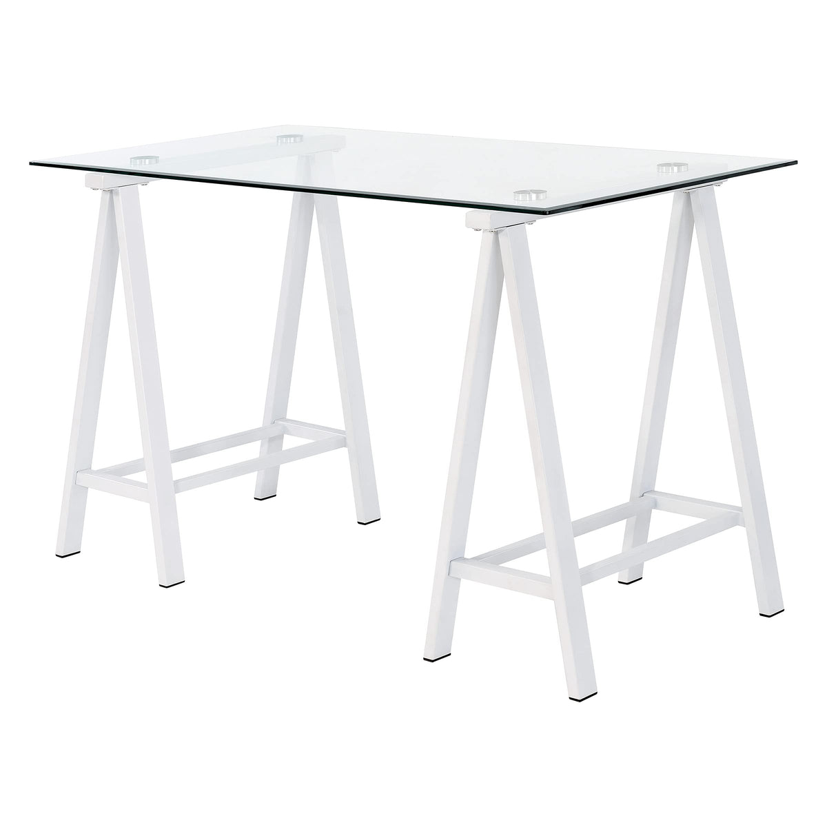 OSP Home Furnishings Middleton 47 Inch Desk with Clear Beveled Glass Top, White Base