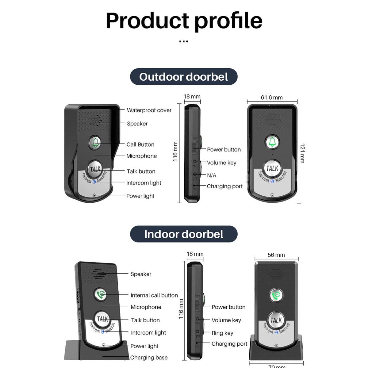 Intercoms Wireless for Home, 1500 Meters 2 Charging Methods Wireless Intercom System Long Range Wireless Doorbell Intercom Doorbell Intercomunicador for Home Security Intercom