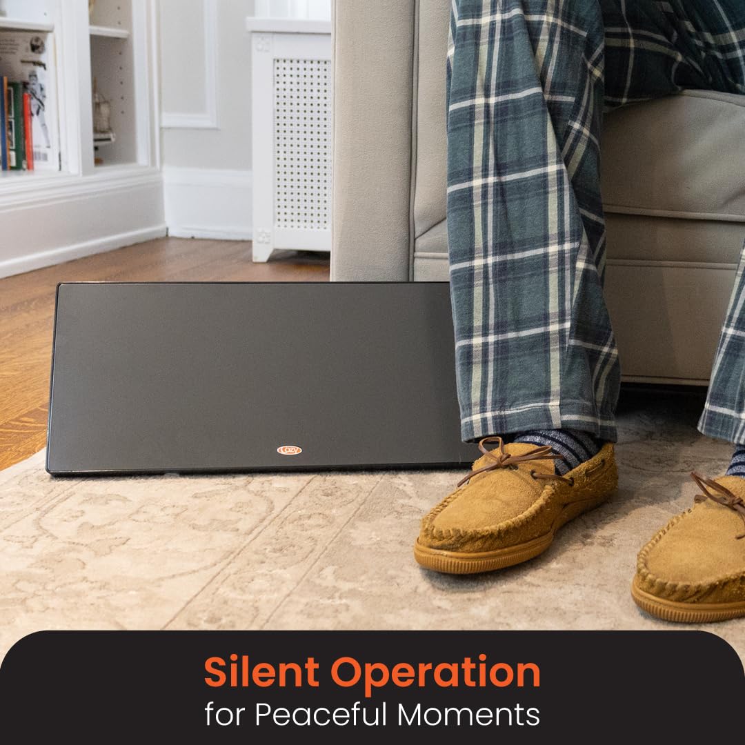 Cozy Products New and Improved Cozy Legs, Flat Panel Space Heater for Home and Office, Portable Heater with Built-in Thermostat, 150-watt, Energy-Efficient, 19" x 8" x 1", 3.2 lbs., Black