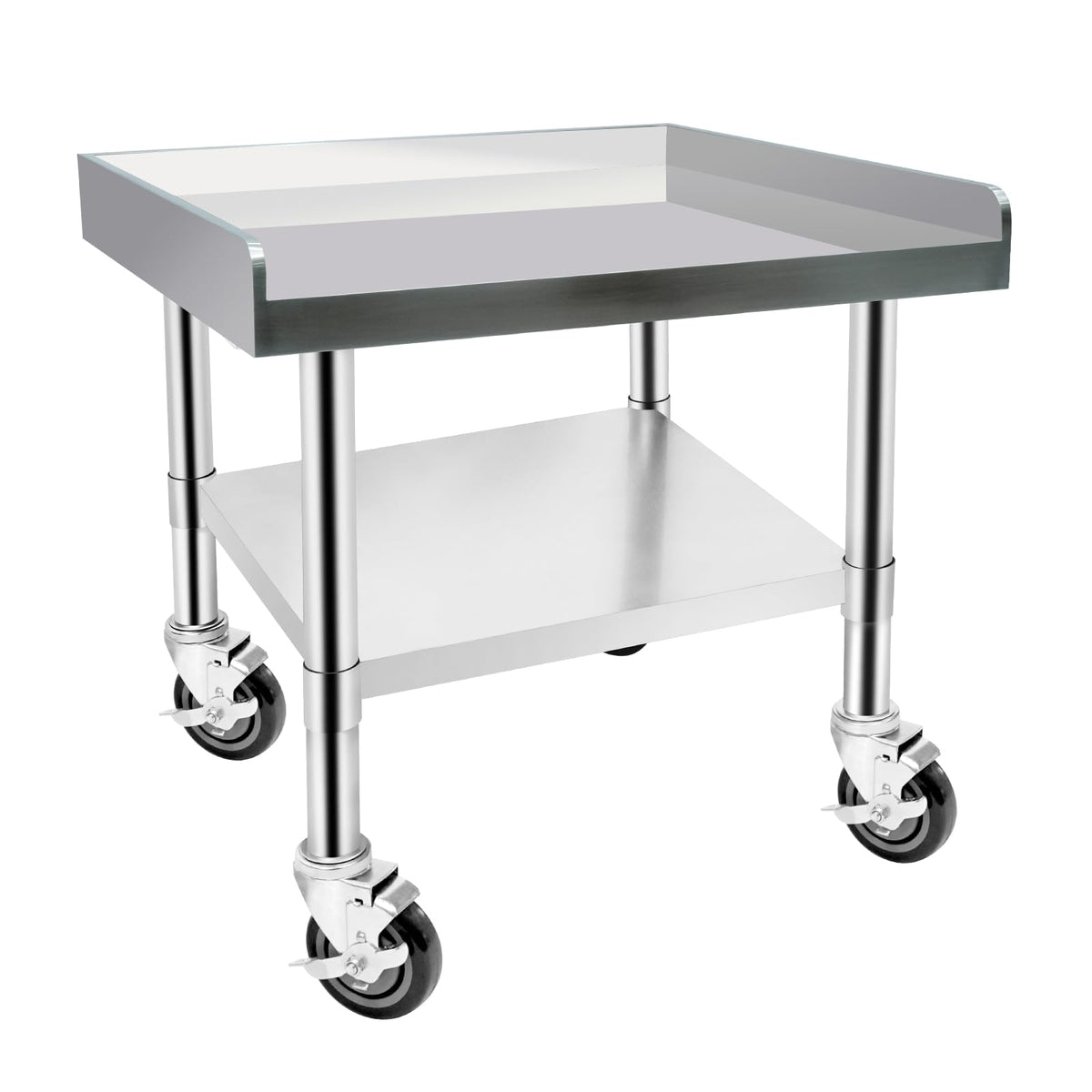 Hutioai Stainless Steel Worktable with Under Shelf & 360° Lockable Casters - Practical for Commercial Kitchens & Workshops (24 * 24 * 26in)