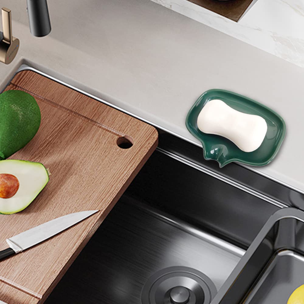 Multi-Color Ceramic Soap Dish for Kitchen or Bathroom, Easy to Clean, Self Draining Soap Holder, Keeps Soap Dry (Green)