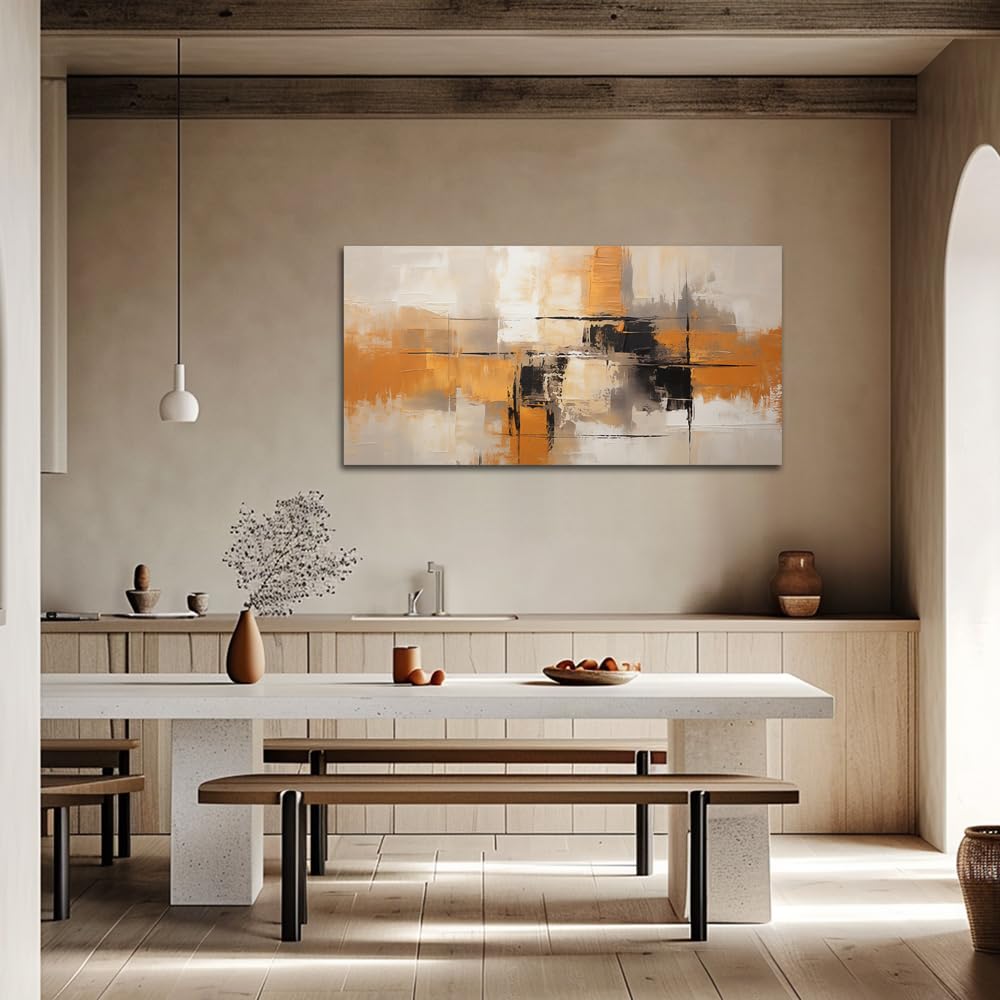 Sense&Sensitivity Arts Modern Abstract Canvas Wall Art - Premium Textured Orange, Grey, Black Artwork for Home and Office Decor Wall Painting Contemporary Geometric Print Pictures Home Decoration Ideas