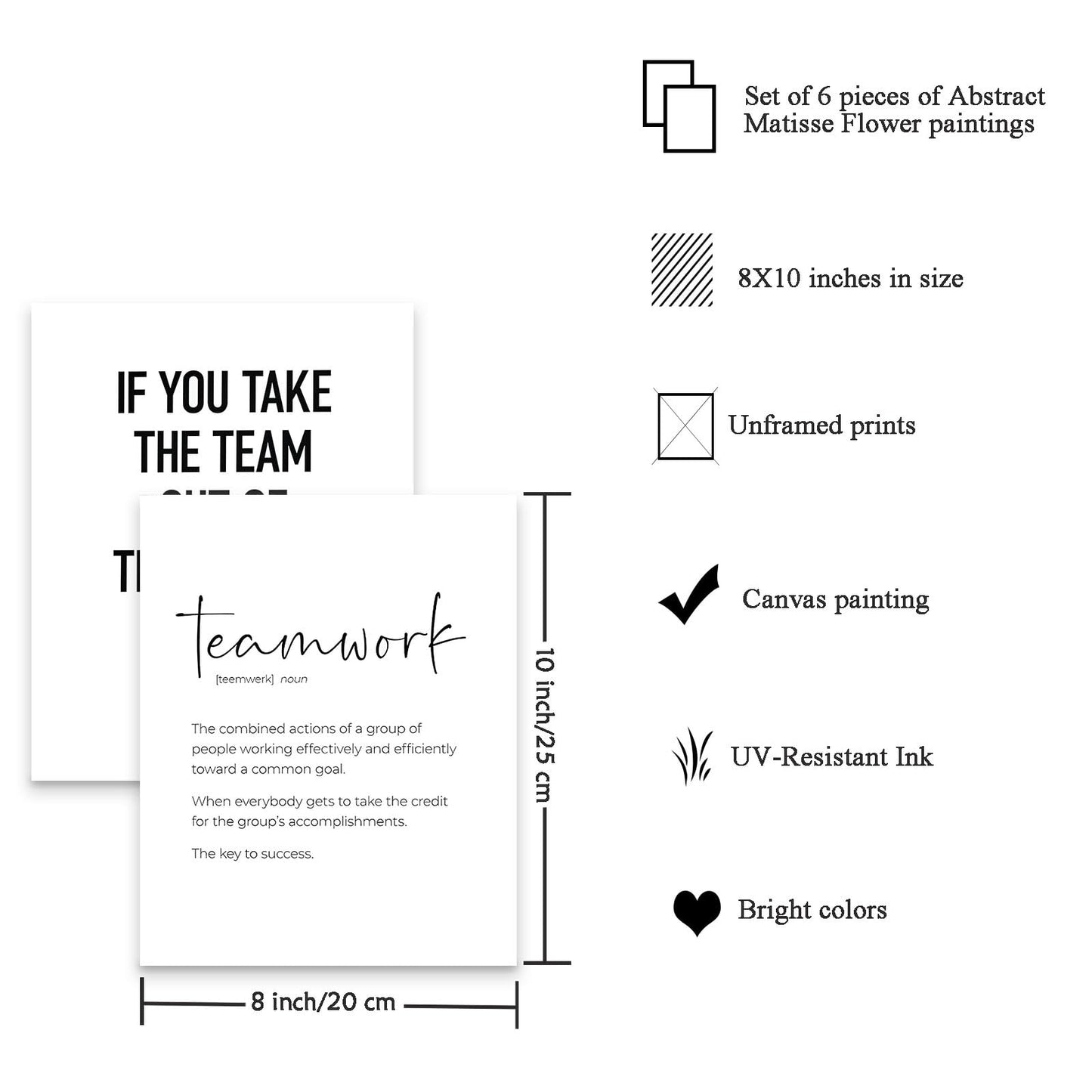 Modern Office Wall Art Motivational Posters Set of 6 Office Decor for Women Funny Team Posters Teamwork Inspirational Wall Art Positive Modern Decor Poster Canvas Print Unframed