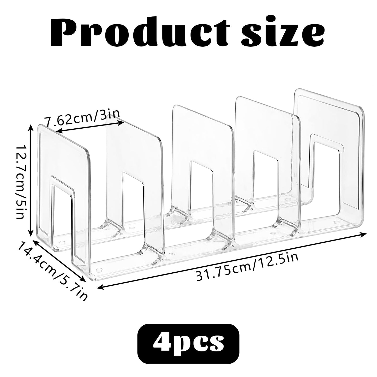 Lemecima 4 Pack Acrylic File Sorter, 4-Section Clear Desktop File Folder Holder Organizer, Thick Office Storage Stand Rack for Book, Envelopes, Mail, Document, Notebook, Binder, Purse, Clutch Divider