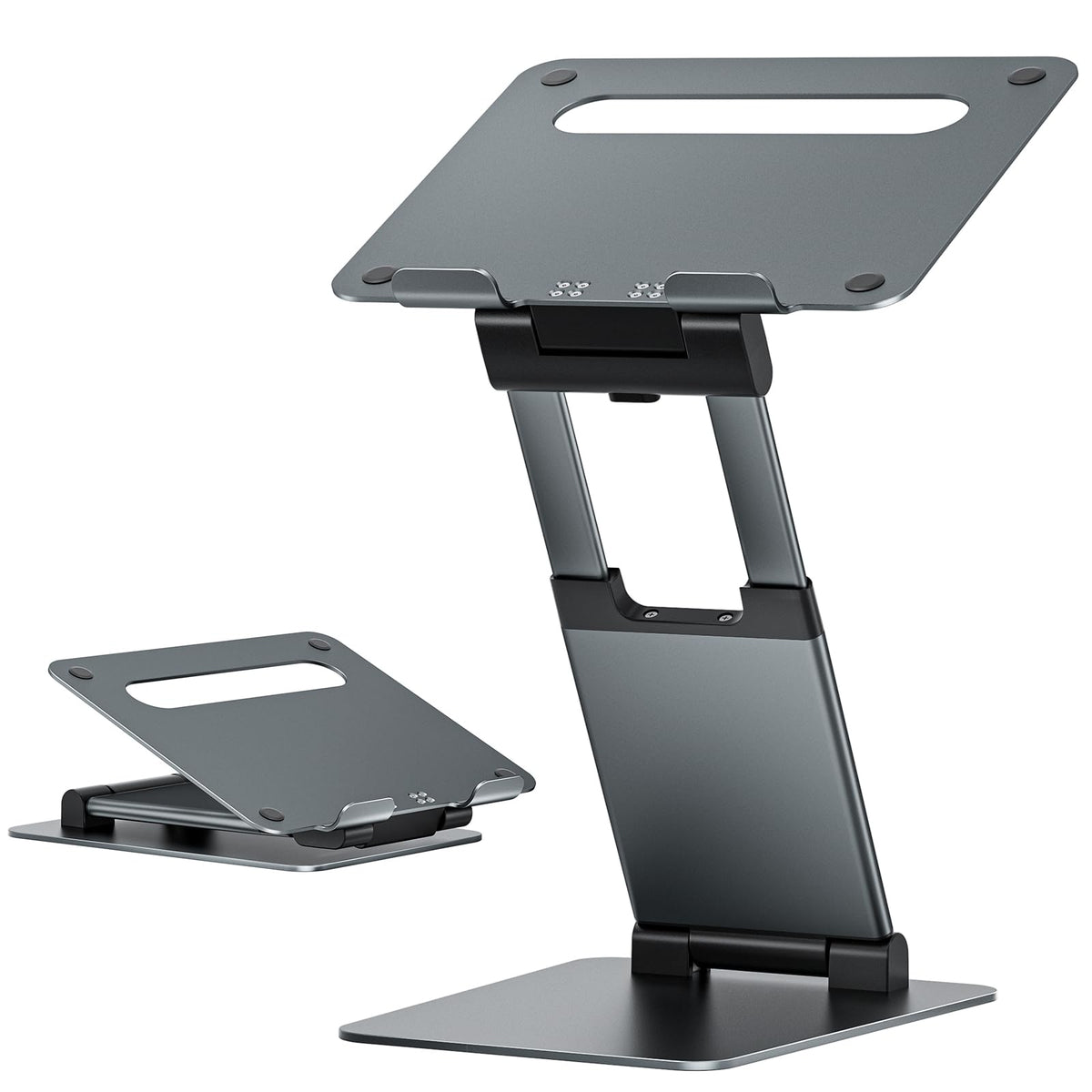 Nulaxy Height Adjustable Laptop Stand for Desk, Dual Foldable Aluminum Computer Riser, Pull Out Design Ergonomic Sit to Notebook Holder Convertor, Compatible with All 10-17" Laptops, Tablets, Gray