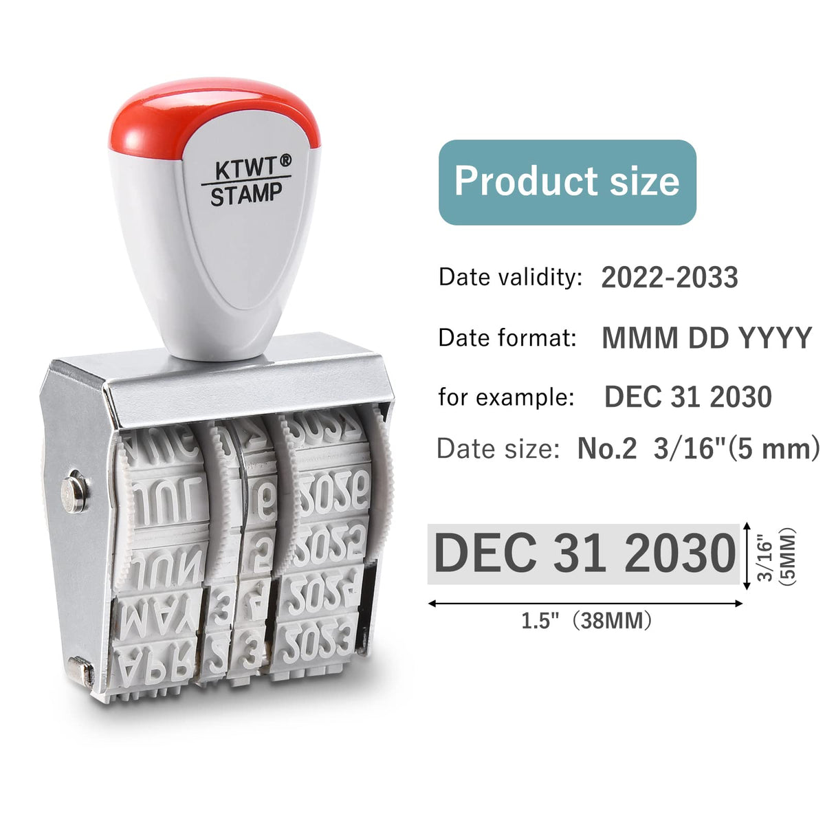 KTWT 1.5" Rubber Stamp Line Dater, Date Stamp, Office Stamp, Rotating Stamp 3/16" (5mm)