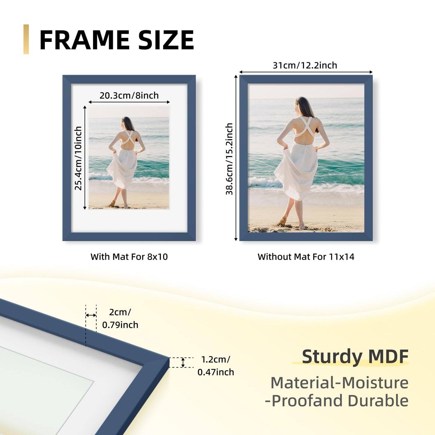 YESKAY 11x14 Picture Frame Set of 9 Photo Gallery Wall Frame Set Display Pictures 8x10 with Mat or 11 x 14 Without Multi Photo Frames for Wall Mounting or Table Top Display, Blue