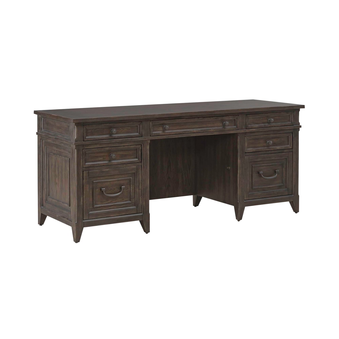 Liberty Furniture Paradise Valley Executive Credenza Desk with Locking File Drawers Traditional Home Office - Saddle Brown Oak Wood