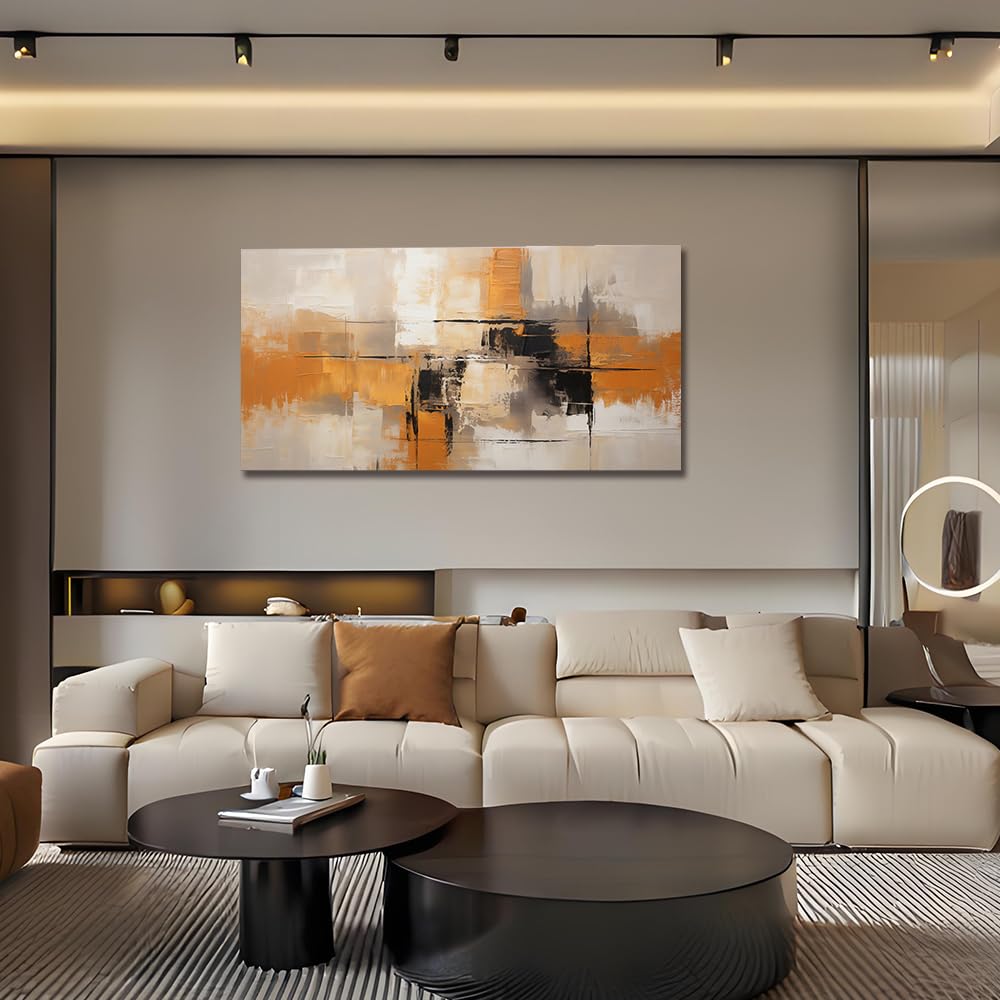 Sense&Sensitivity Arts Modern Abstract Canvas Wall Art - Premium Textured Orange, Grey, Black Artwork for Home and Office Decor Wall Painting Contemporary Geometric Print Pictures Home Decoration Ideas