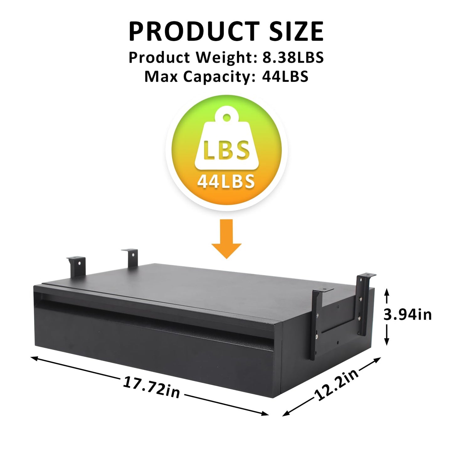 Under Desk Drawer For Desk 18 in,Adjustable Height, Pull out Storage Organizer with Slide Extension Mounted Under Flat Wooden Table or Workbench, Carbon Steel Hidden Desk Drawer