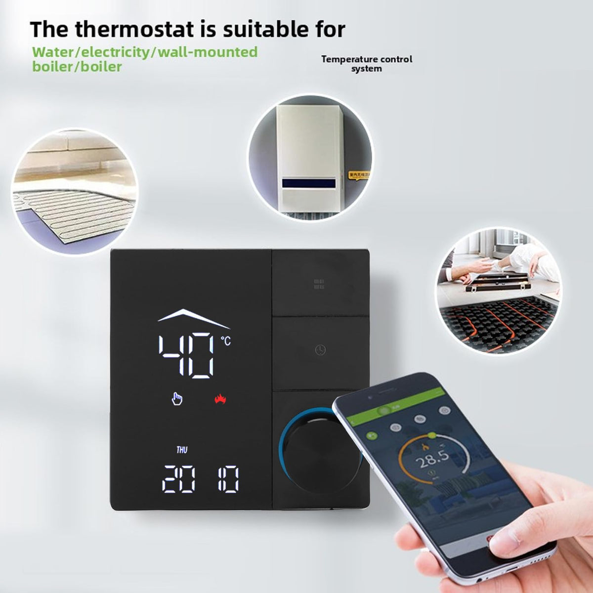 YUEHISY Smart Thermostat, WiFi Temperature Controller Panel 16A, APP Remote Scheduling, Programmable, IP20 Rated, for Home, Hotel, Office