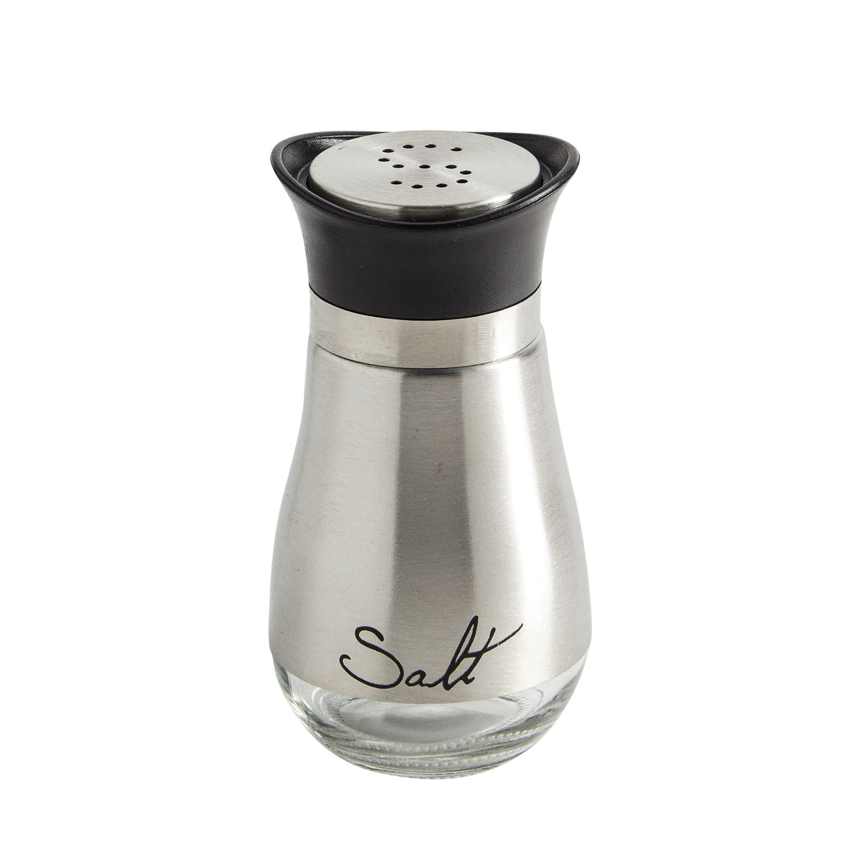 Juvale Stainless Steel Salt and Pepper Shakers Set with Holder, Refillable, Clear Glass Bottoms, Screw-Off Perforated "S" and "P" Caps for Kitchen Table Decor (4oz)
