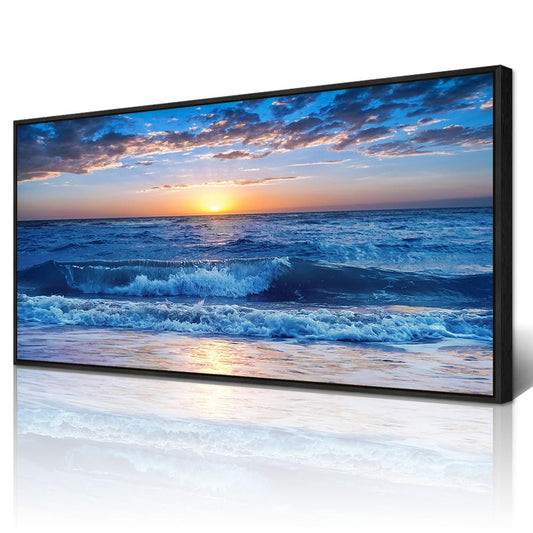 Wapluam Canvas Wall Art - Large Blue Ocean Beach Wall Painting for Living Room, Bedroom, Office - Framed