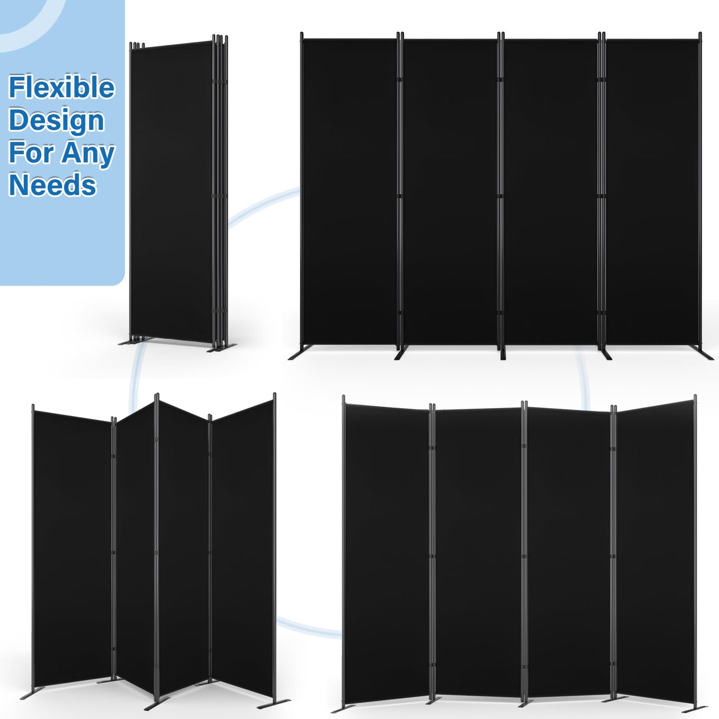 AKTOP 4 Panel Room Divider, 6FT Portable Wall Divider for Room Separation, 88"W Fabric Partition Room Dividers and Folding Privacy Screens, Freestanding Room Separators for Home Office Bedroom, Black
