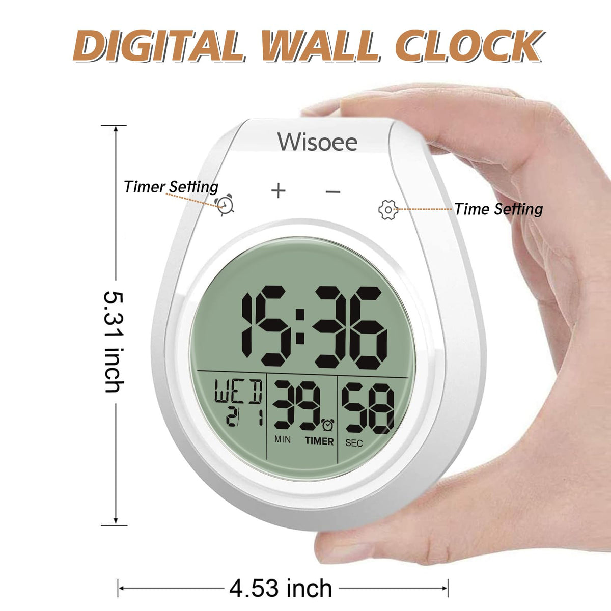 Wisoee Shower Clock Waterproof Bathroom Timer, Kitchen Wall Clock with Countdown, Temperature, Suction Cup, Battery Operated Digital Clock for Bath, Cook