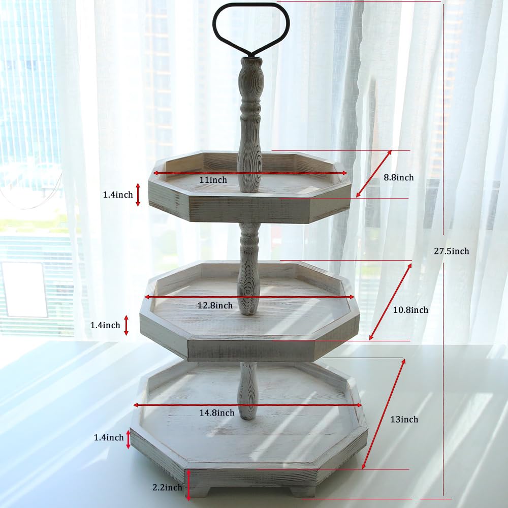 MRPAPA 3 Tiered Tray Stand - Large Farmhouse Kitchen Decor with Easy Assembly, 3 Tier Rustic Decorative Trays, Wood Cupcake Stand,Versatile 3-Tiered Organizer for Home Decor