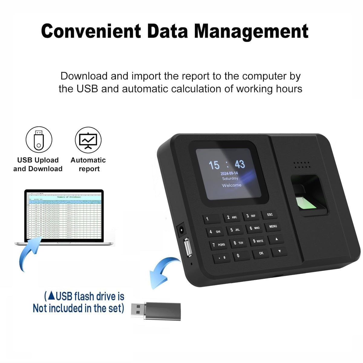 Rabitpos Time Clocks for Employees Small Business, Fingerprint + PIN, Biometric Clock in and Out Machine for Employees, No Monthly Fee, No Software Required