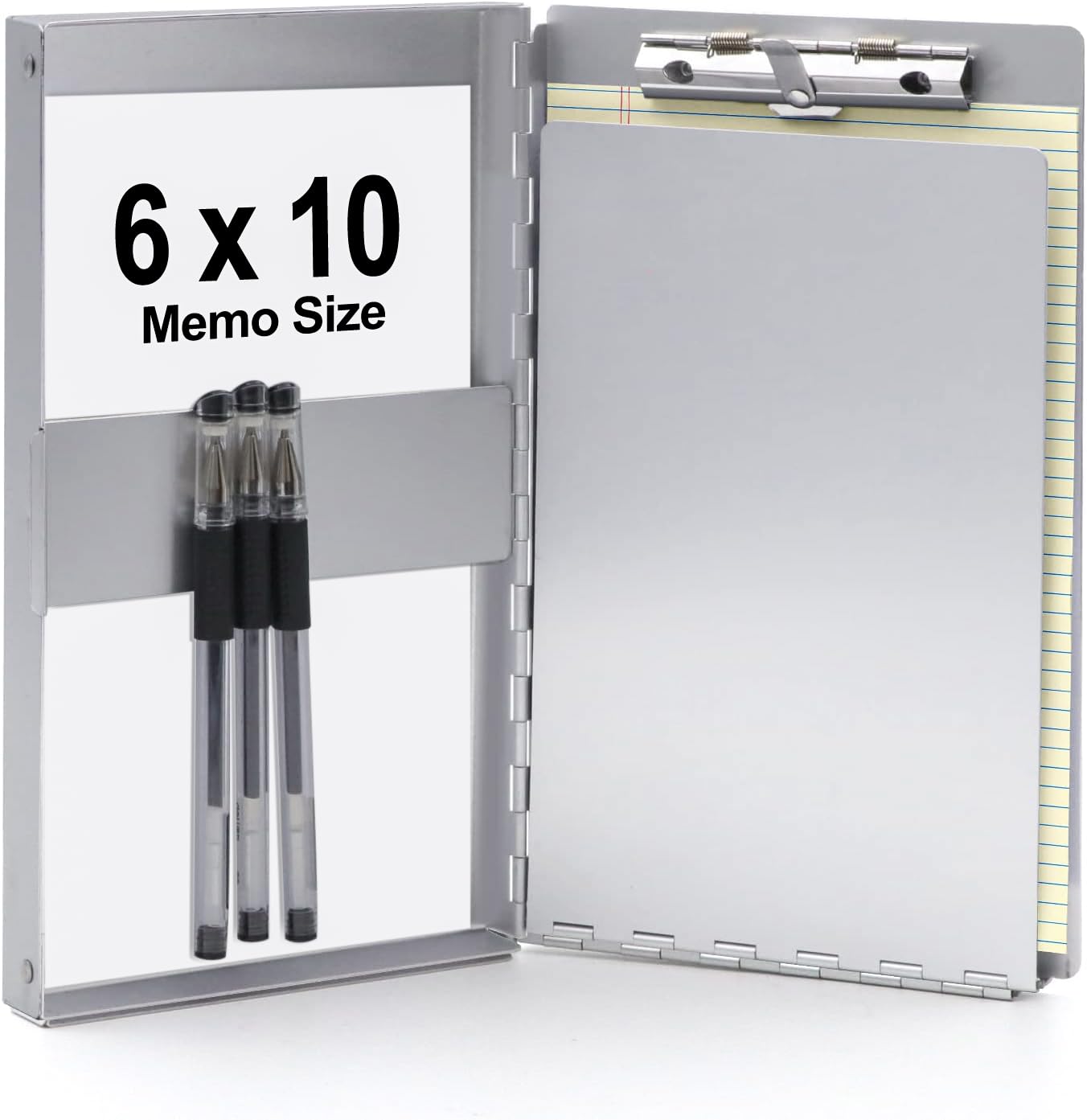 Small Aluminum Clipboard with Storage (Memo Size), 6 x 10.2 Inches, Recycled Metal Snapak Form Holder Binder with Inside Serrated Clip Posse Box, Perfect for Truck Driver, Fits Half Letter Size Paper
