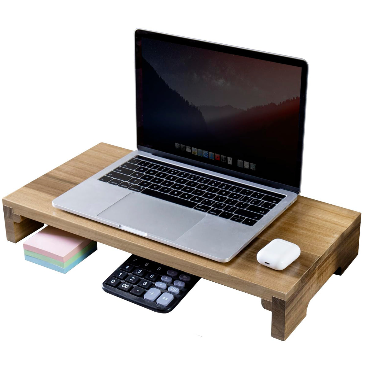 MyGift Premium Acacia Solid Wood Desk Monitor Stand, Laptop Riser & Keyboard Storage – Wooden Desktop Organizer for Screen Display and Workspace Organization