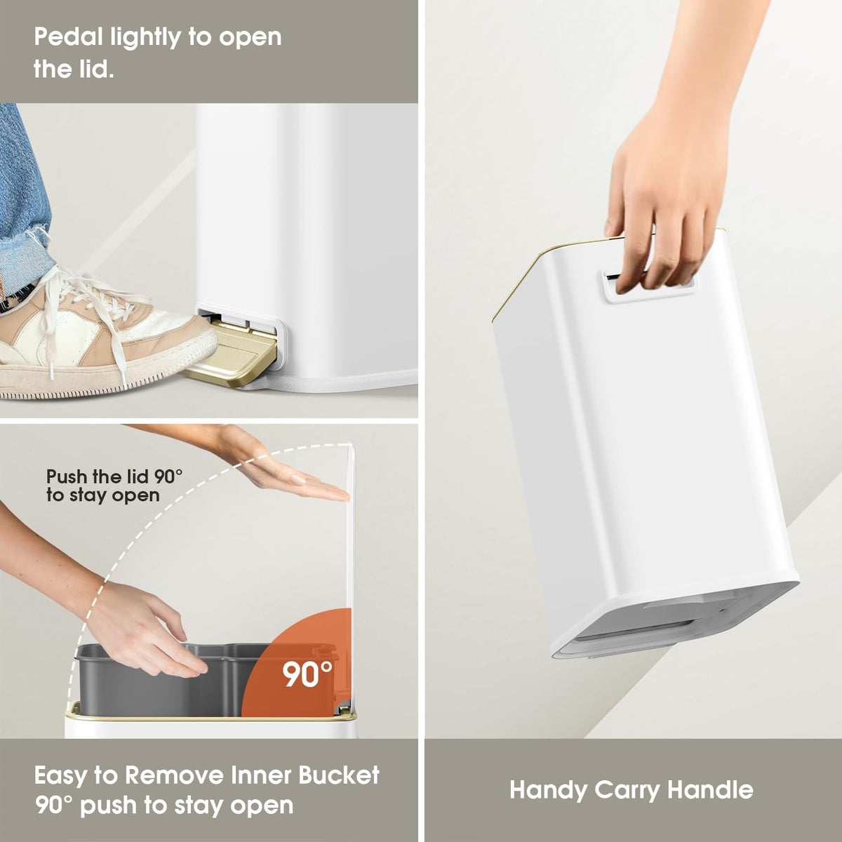 GibHerz Small Bathroom Trash Can with Lid Soft Close, 5L / 1.3 Gallon Slim Garbage Can with Removable Inner Bucket, Step Stainless Steel Trash Bin for Office, Bathrooms, Bedroom, Living Room (White)