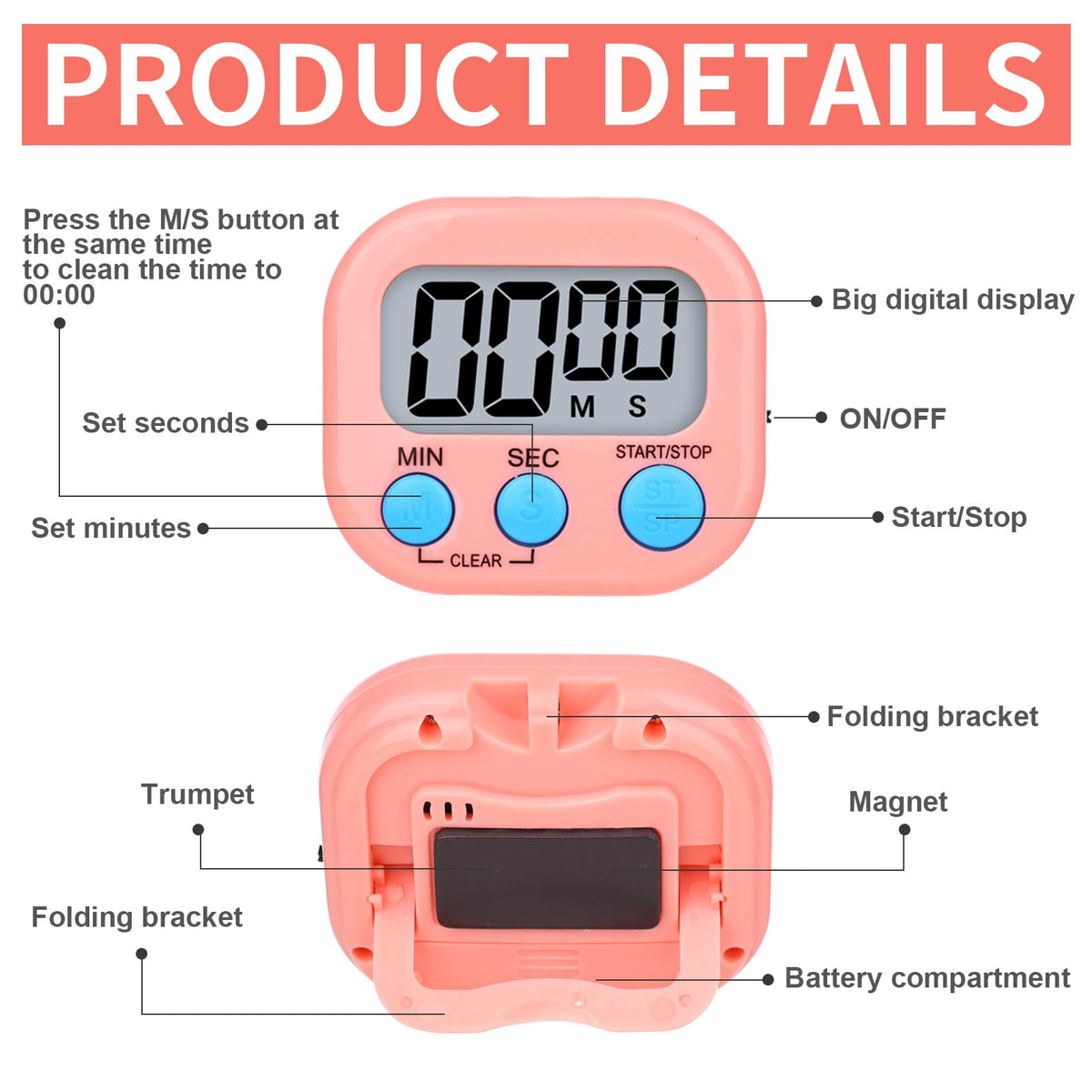 16 Packs Digital Timer Multi-Function Electronic Timers for Classroom Small Magnetic Countdown Stopwatch Mini Loud Alarm Stop Clock for Kitchen Cooking Games Meeting Study Work Baking Sports Office