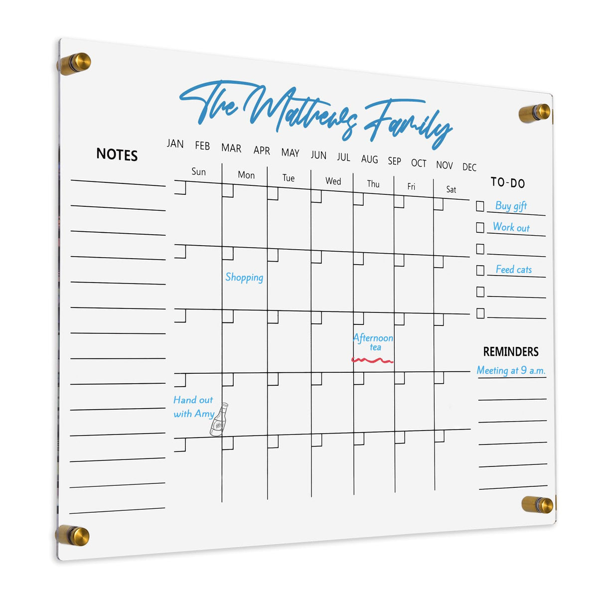 Clear Acrylic Calendar Dry Erase for Wall, Family Planner, Monthly Calendar Dry Erase Whiteboard for Home, Office, 17" x 13"Reusable White Board（Clear-3343）