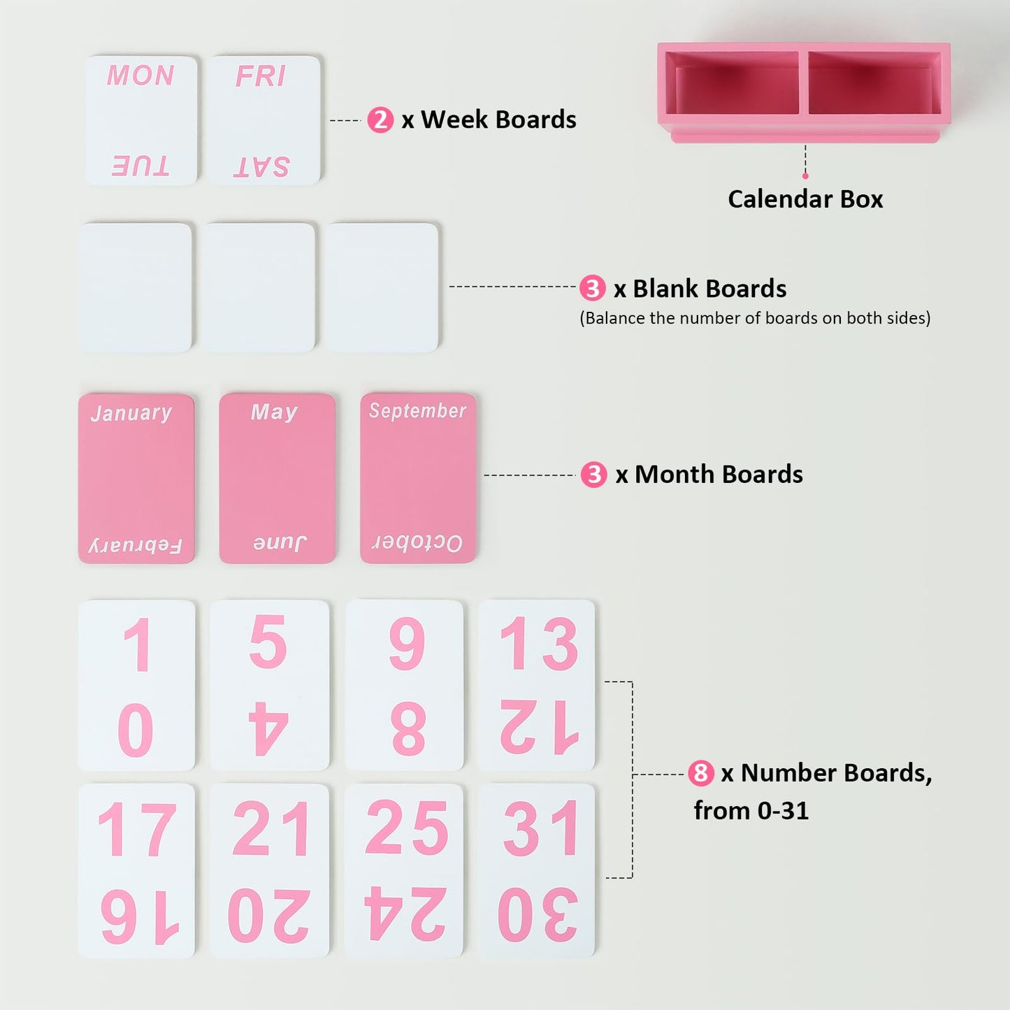DEERINE Wooden Block Perpetual Calendar for Desk, Daily Desktop Standing Flip Calendar with Large Display, Modern Farmhouse Aesthetic Desk Accessories for Home Office Decor, Reusable Yearly, Pink