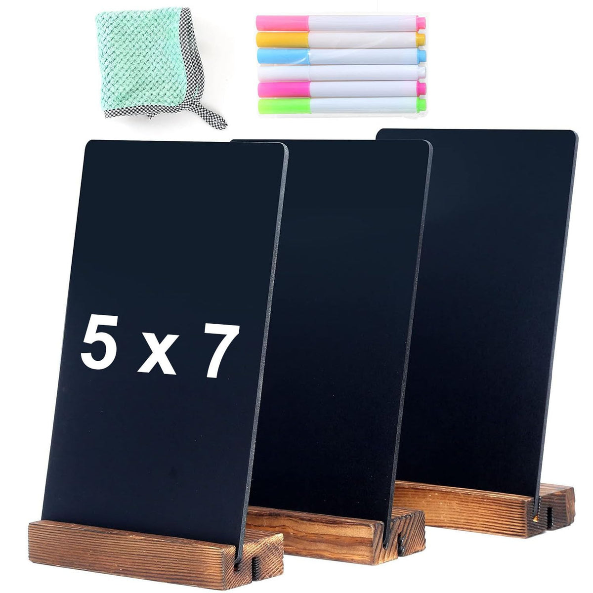 NEWNEWSHOW 3Pack 5.1x7.9 in Blackboard Sign Double Sided with Wood Base Message Chalkboard Erasable Message Board Sign with Wood Base for Shop Wedding Kitchen Home Party Decoration