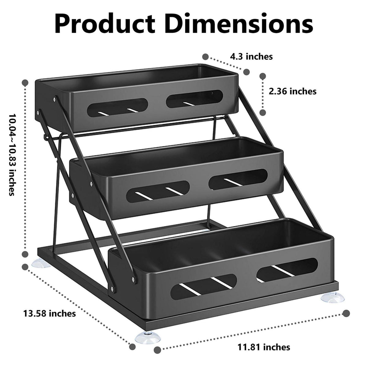 Ceetug 3 Tier Foldable Spice Rack for Countertop Iron Kitchen Seasoning Organizer for Cabinet, Black
