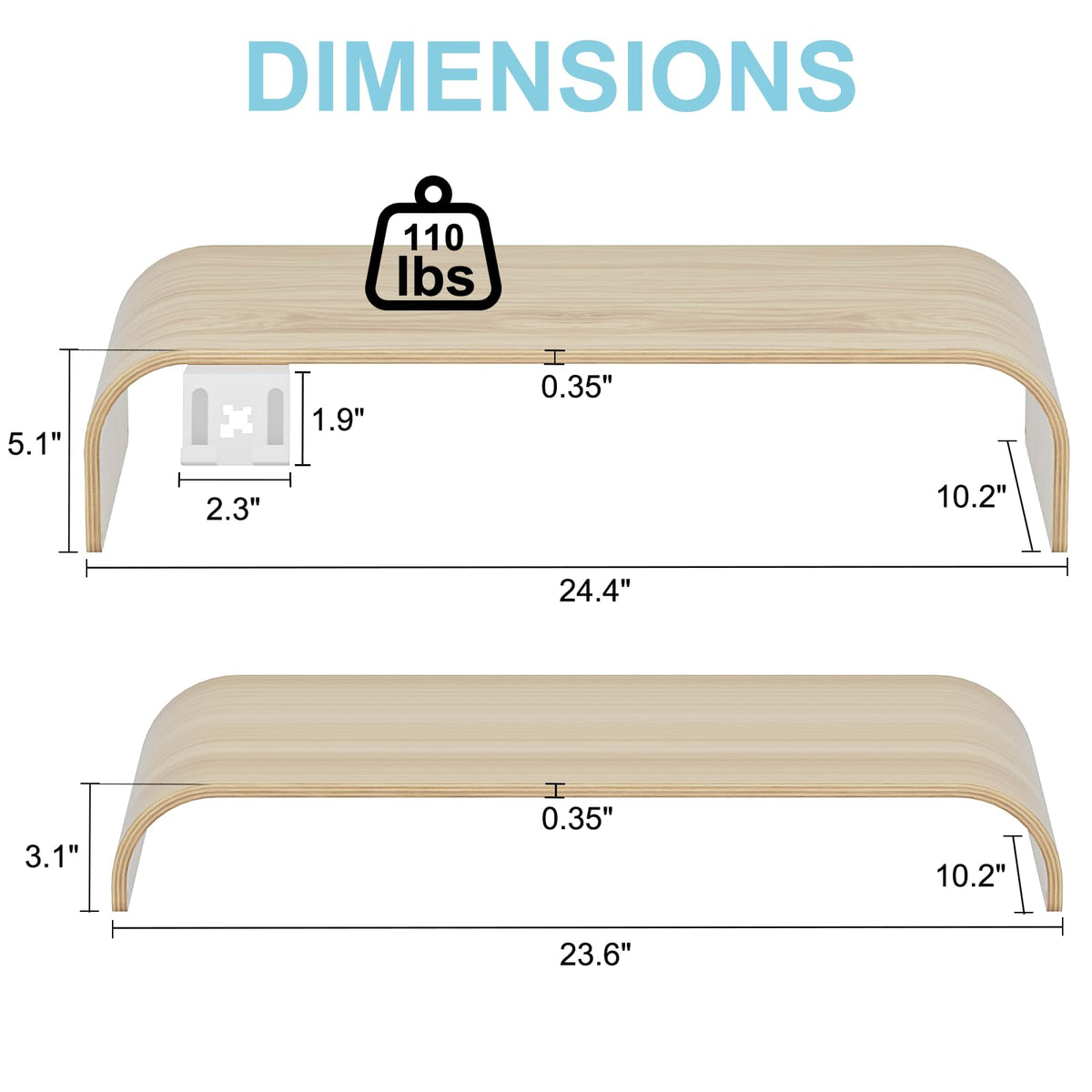 ERGO COLLECT Bent Wood Monitor Stand Riser, Solid Wood Dual Monitor Riser with Storage, 2-Tier Natural Wood Desk Shelf Organizer for Computer, Laptop & Printer, No Assembly, Max Load 110lbs