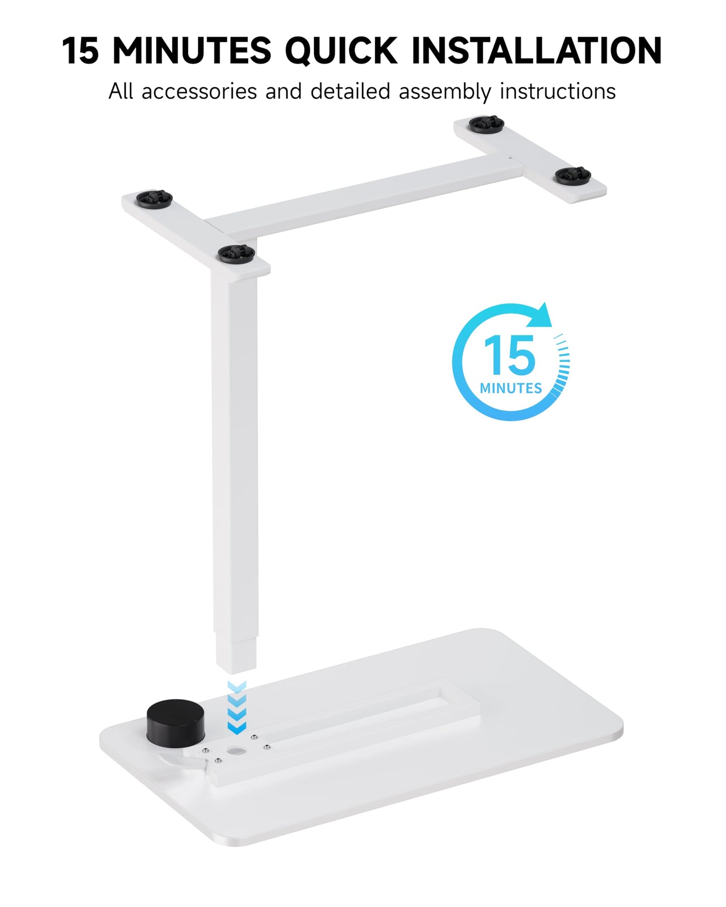 BIZUM Adjustable Bedside Table with Swivel Hidden Wheels Pneumatic Rolling Desk Mobile Standing Desk with Cup Holder for Hospital Home(27.6"x15.8" White)