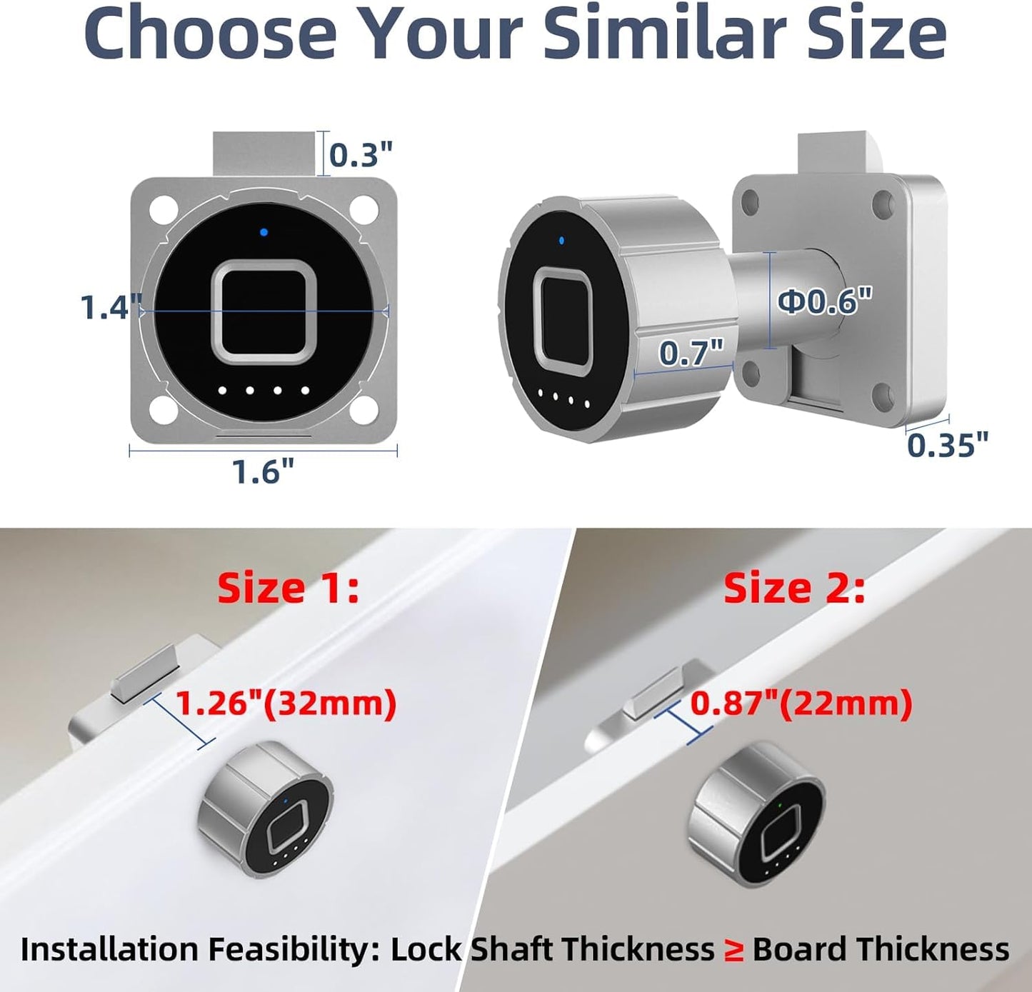 Fingerprint Cabinet Lock 32mm eLinkSmart Child Safety Baby Proofing Biometric Keyless Bluetooth Electronic Smart Drawer Lock for Furniture Liquor Locker Pantry Cupboard - 1.26"