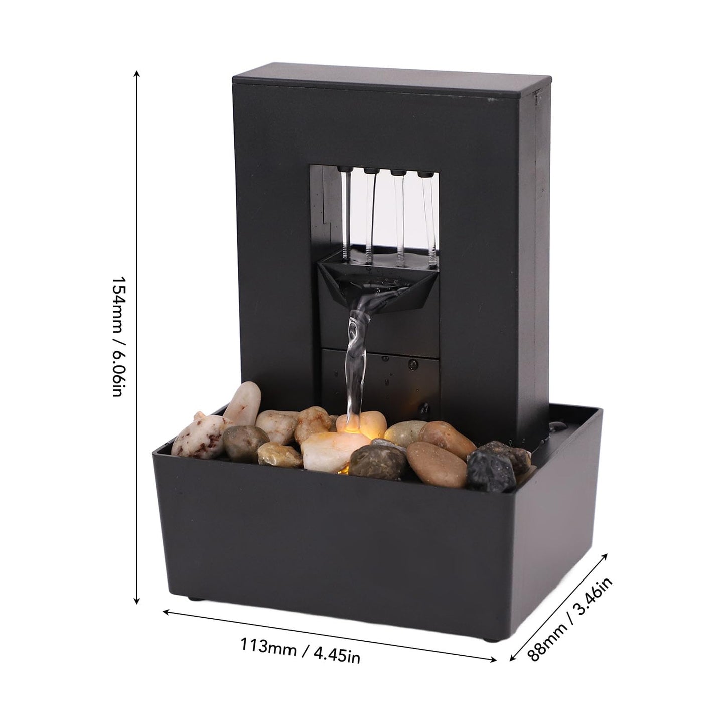 Buachois Tabletop Water Fountain,Small Plastic Indoor Fountain,USB Rechargeable Waterfall Fountain with LED Light,Gurgling Water and Polished Pebble for Feng Shui Effect