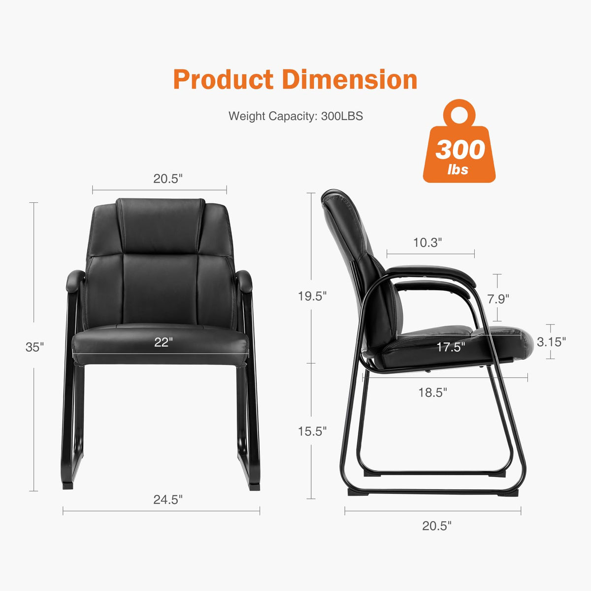Sweetcrispy Waiting Room Guest Chair Set of 2, Stationary Office Reception Chairs No Wheel, Comfy Padded Arms and Seld Base, for Conference Room Lobby Home Computer Desk Bedroom Elderly, Deep Black