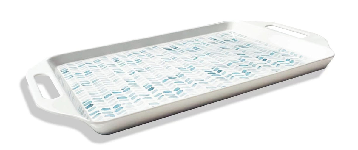 Bowla Melamine Rectangular Serving Tray with Handles (Whiteplants, Rectangular 17X9)