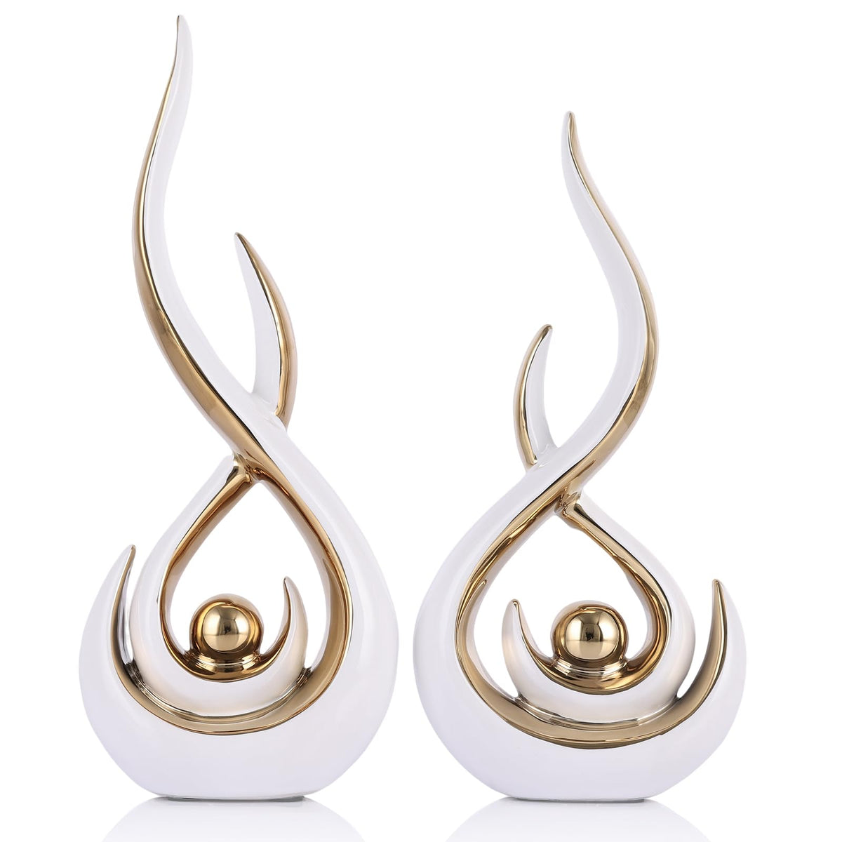 Ceramic Abstract 2 Piece Statue Set, White and Gold Home Decor Accents for Home Decor Statue Mantel Shelf Decor Unique Shelf Decor on Mantel, TV Cabinet Divider Table Top and Dining Table Centerpiece.