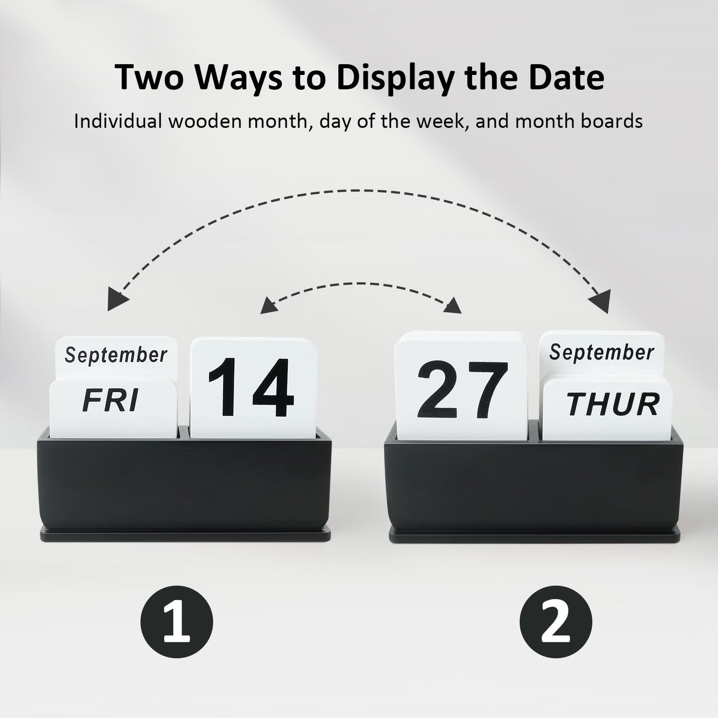 DEERINE Wooden Block Perpetual Calendar for Desk, Daily Desktop Standing Flip Calendar with Large Display, Modern Farmhouse Aesthetic Desk Accessories for Home Office Decor, Reusable Yearly, Black