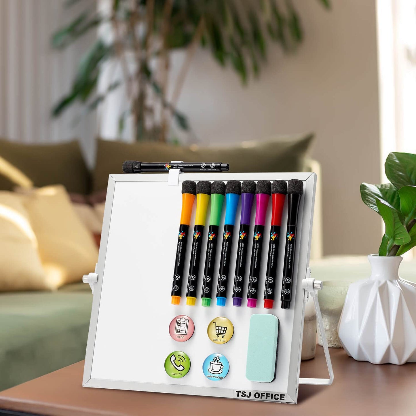 TSJ OFFICE Small White Board - 10 X 10 Inches Small Magnetic Dry Erase Board with Hooks for Wall, Desktop Whiteboard Stand 360 Degrees Revolving Double Sided for Office, Home, School, Silver
