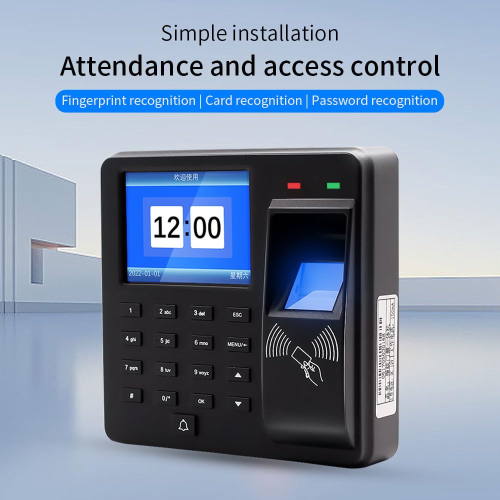 Access Control Time Attendance Machine Fingerprint Recognition/Password/Card Time Clock Employee Check-in Recorder with 10PCS Thick Card