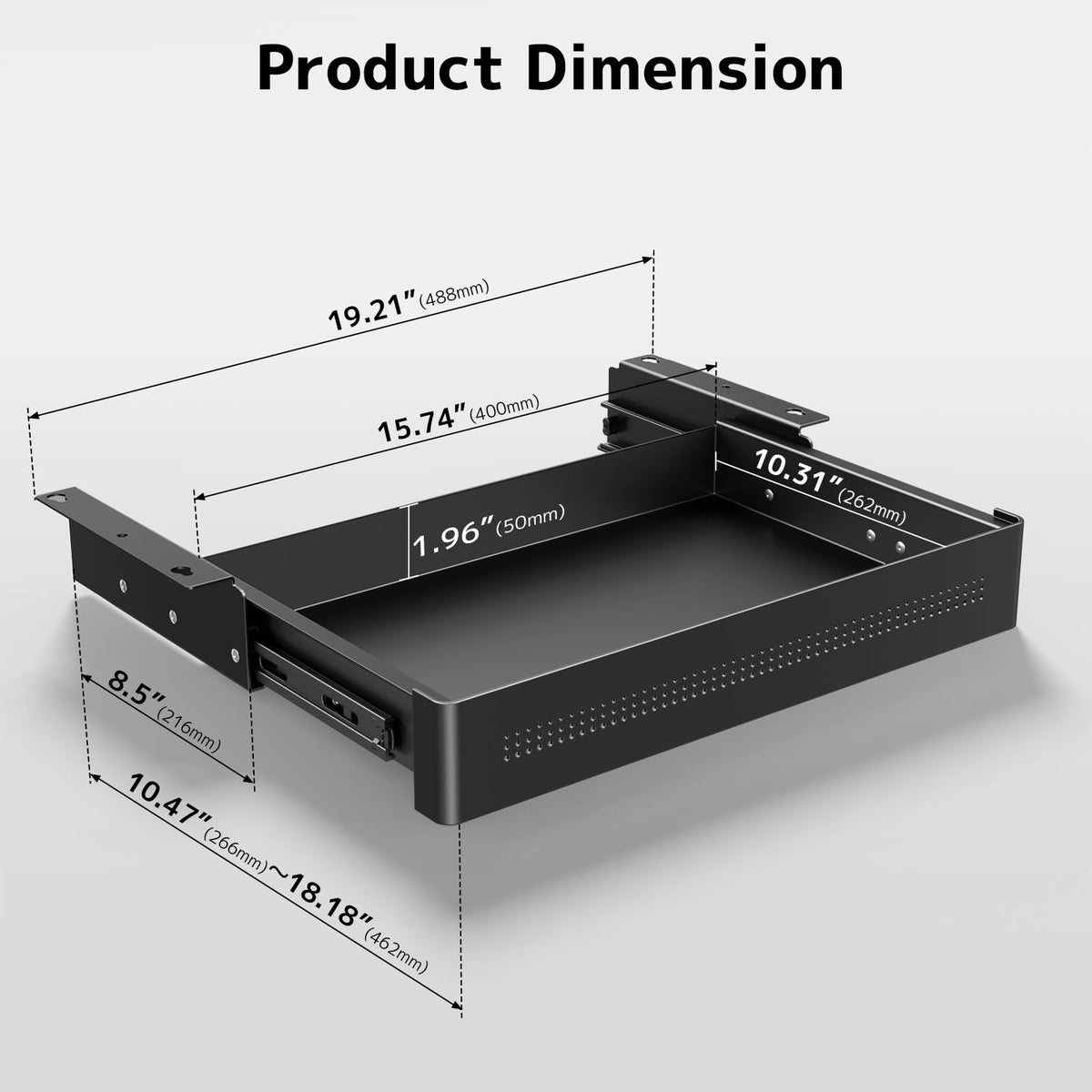 PUTORSEN Under Desk Storage Drawer 15.7" Wide - Smooth Slide Out Organizer for Standing Desk & Home Office,Max Load 17.6 lbs,Quiet Glide, Black