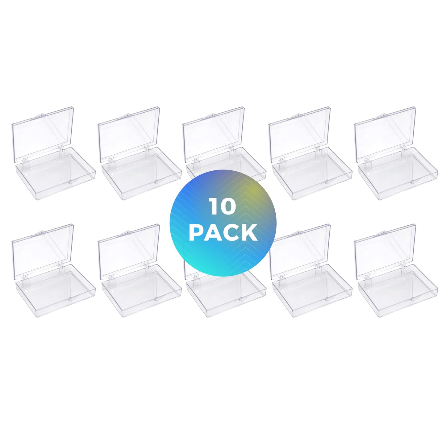 10-Pack Clear Hinged Plastic Containers, Keepsake Storage Boxes, 3 1/2" L x 2 9/16" W x 5/8" H, Made in USA, Plastic Display Case or Small Box for Storage and Organization